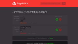 commcenter.insightbb.com logins - BugMeNot
