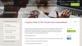 A Quick Guide to The Teacher Recommendation - Common App