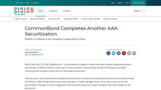 CommonBond Completes Another AAA Securitization - PR Newswire
