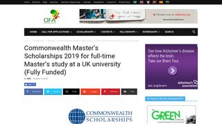 Commonwealth Master's Scholarships 2019 for full-time Master's study ...