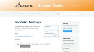 CommPortal - Admin Login - Electric Lightwave - Allstream Support