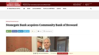 Stonegate Bank acquires Community Bank of Broward - South Florida ...