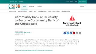 Community Bank of Tri-County to Become Community Bank of the ...