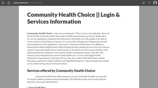 Community Health Choice || Login & Services Information - Scalar