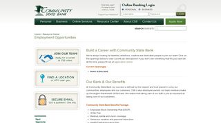 Employment Opportunities :: Community State Bank