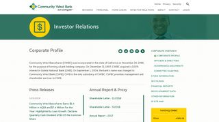 Corporate Profile | Community West Bank