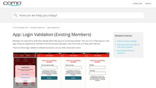 App: Login Validation (Existing Members) – Como Knowledge Center