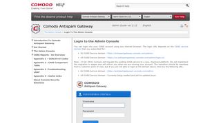 Login to the Admin Console | Antispam, Comodo Antispam
