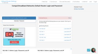 Compal Broadband Networks Default Router Login and Password