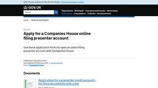 Apply for a Companies House online filing presenter account - GOV.UK
