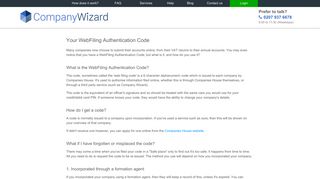 Your WebFiling Authentication Code - Company Wizard