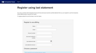 Register using Last Statement Details - Companies House eBilling