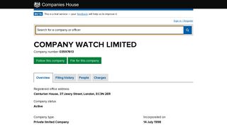 COMPANY WATCH LIMITED - Overview (free company information ...
