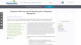 Compliance 360 Announces the Next Generation of Regulatory ...