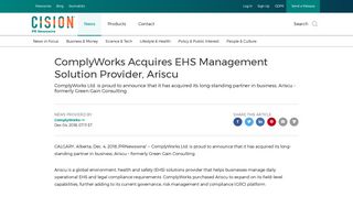 ComplyWorks Acquires EHS Management Solution Provider, Ariscu