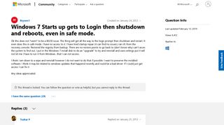 Windows 7 Starts up gets to Login then shutsdown and reboots, even ...