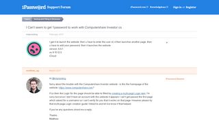 I Can't seem to get 1password to work with Computershare Investor co ...