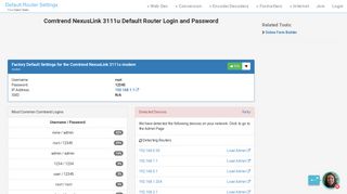 Comtrend NexusLink 3111u Default Router Login and Password