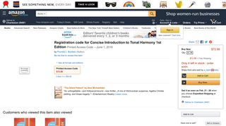 Registration code for Concise Introduction to Tonal Harmony 1st Edition