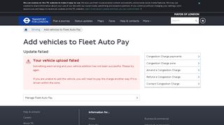 Add vehicles to Fleet Auto Pay - Transport for London