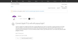 Connect Apple TV to wifi with popup login? - Apple Community