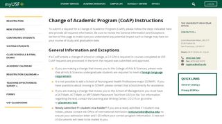 Change of Academic Program (CoAP) Instructions | myUSF