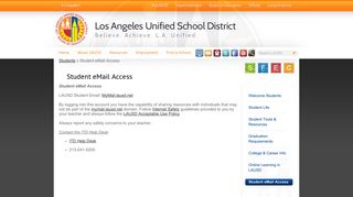 Student eMail Access – Students – Los Angeles Unified School District