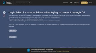 Login failed for user sa failure when trying to connect through C#