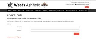 Member login - Wests Ashfield Leagues