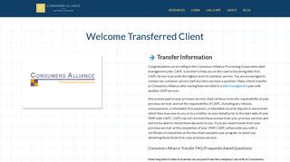 Consumers Alliance | Transferred Client Information and FAQs