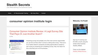 consumer opinion institute login | | Stealth Secrets