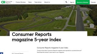 Consumer Reports Magazine 5 Year Index - Consumer Reports