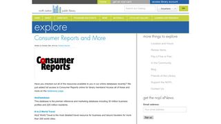 Consumer Reports and More | NCPL - North Canton Public Library