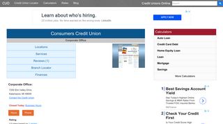 Consumers Credit Union - Kalamazoo, MI - Credit Unions Online