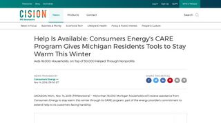 Help Is Available: Consumers Energy's CARE Program ... - PR Newswire