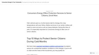 Consumers Energy Offers Protection Services to Senior Citizens ...