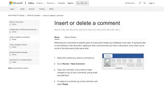 Insert or delete a comment - Word - Office Support - Office 365