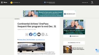 Continental Airlines' OnePass frequent-flier program to end Dec. 31 ...