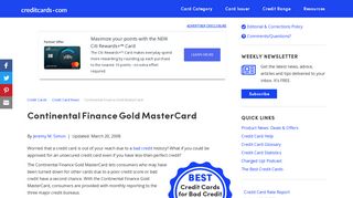 Continental Finance Gold MasterCard - Credit Cards