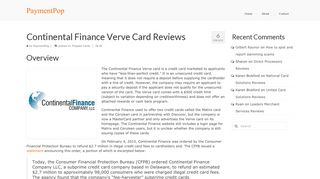 Continental Finance Verve Card Reviews | PaymentPop