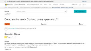 Demo enviroment - Contoso users - password? - Dynamics 365 for ...