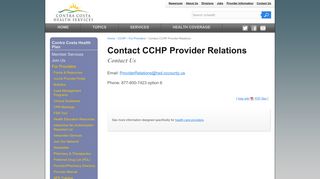 Contact CCHP Provider Relations :: Health Plan :: Contra Costa ...