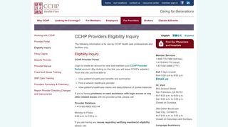 CCHP Providers Eligibility Inquiry | CCHP Health Plan