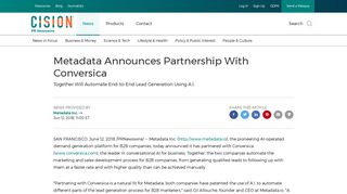 Metadata Announces Partnership With Conversica - PR Newswire