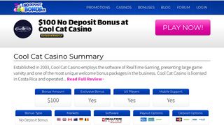 100 No Deposit Bonus at Cool Cat Casino