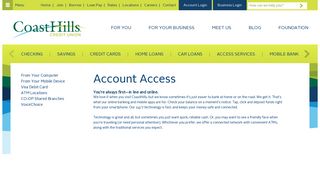 CoastHills Credit Union | Account Access In Person or Online