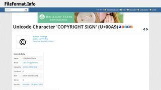 Unicode Character 'COPYRIGHT SIGN' (U+00A9) - FileFormat.Info