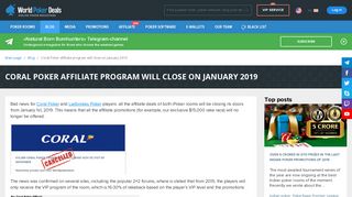 Coral Poker affiliate program will close on January 2019