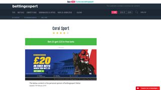 Coral Sport Bonus £20 Free Bets - January 2019 - bettingexpert