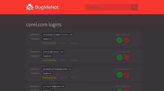 corel.com passwords - BugMeNot